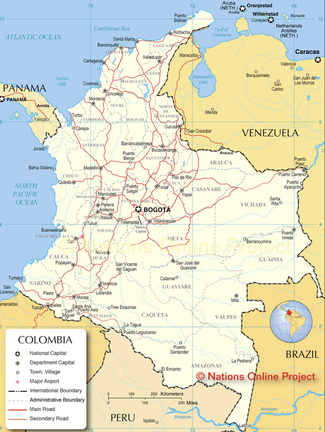 colombia physical map